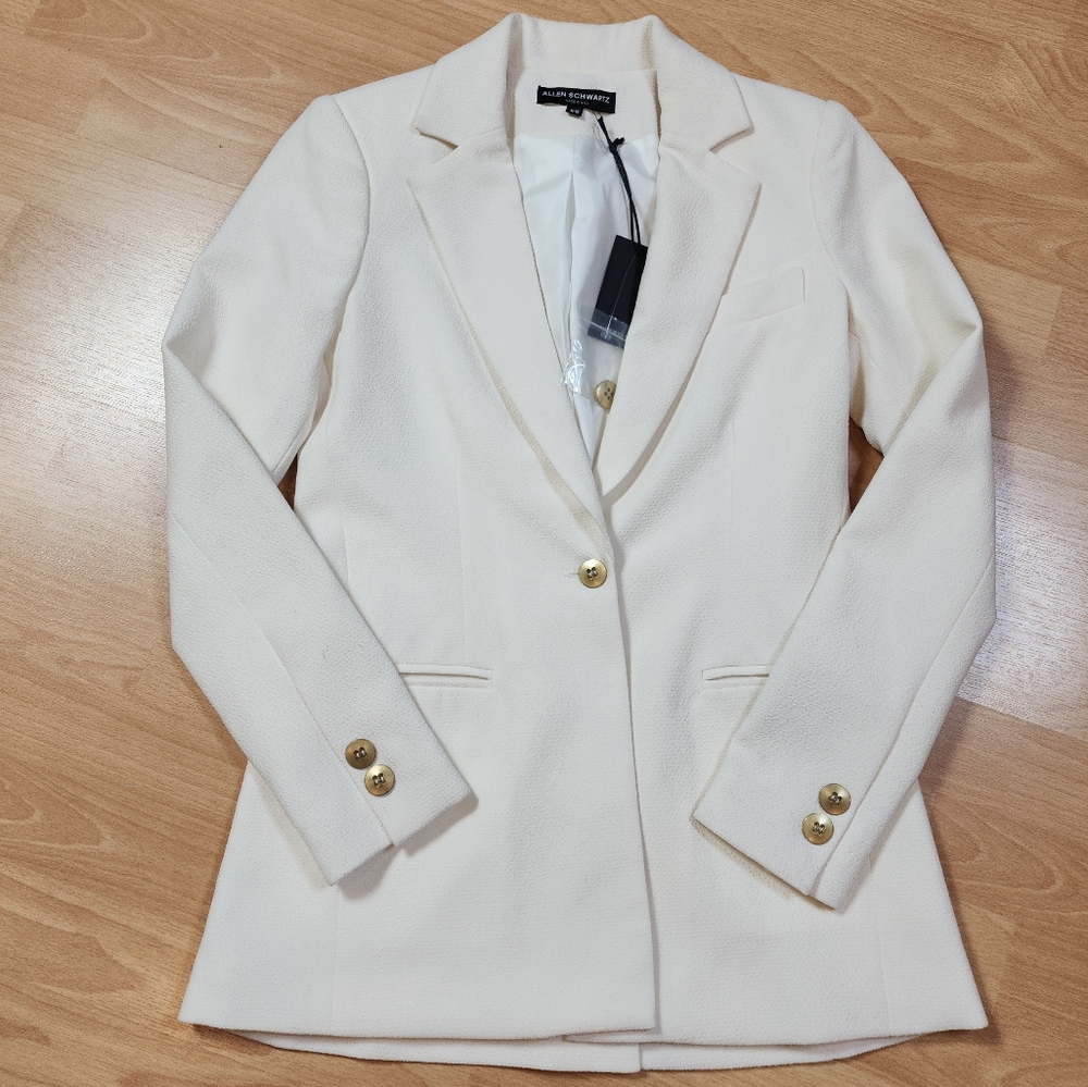 NWT Allen Schwartz Off White Blazer Single Button Textured Size XS